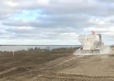 Lime being applied to Port of Cleveland jobsite
