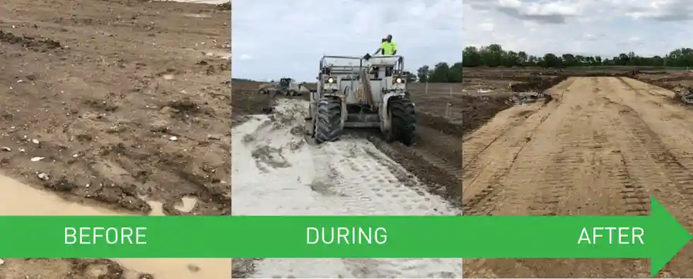 Before, during and after application of lime on soilBefore, during and after application of lime on soil