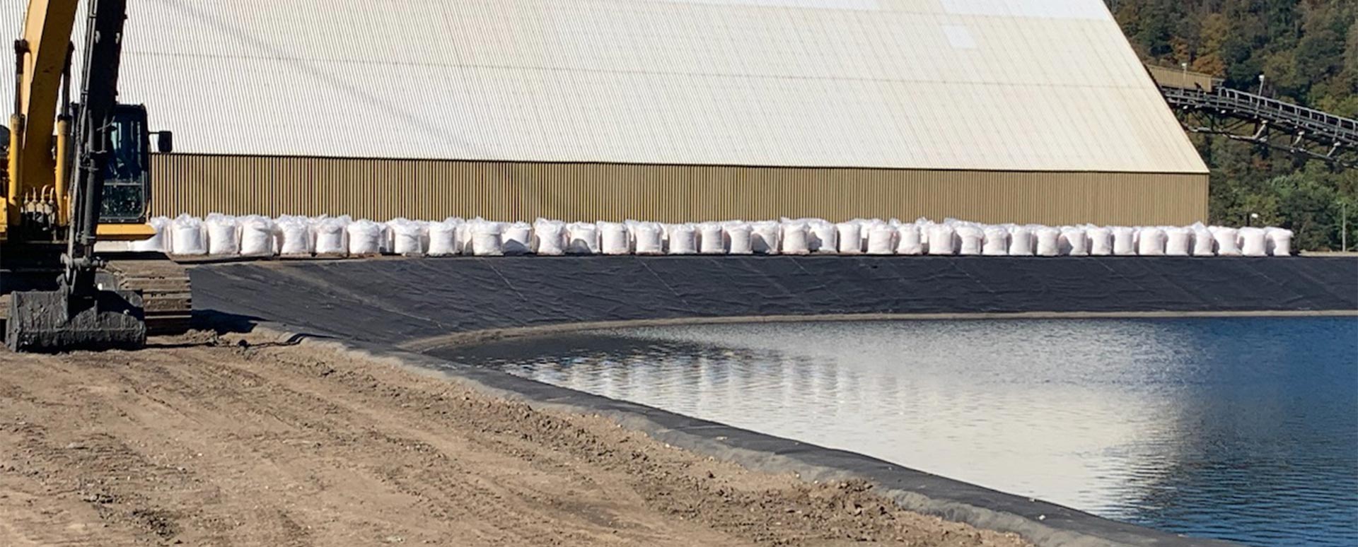Supersacks lined in a row at a powerplant