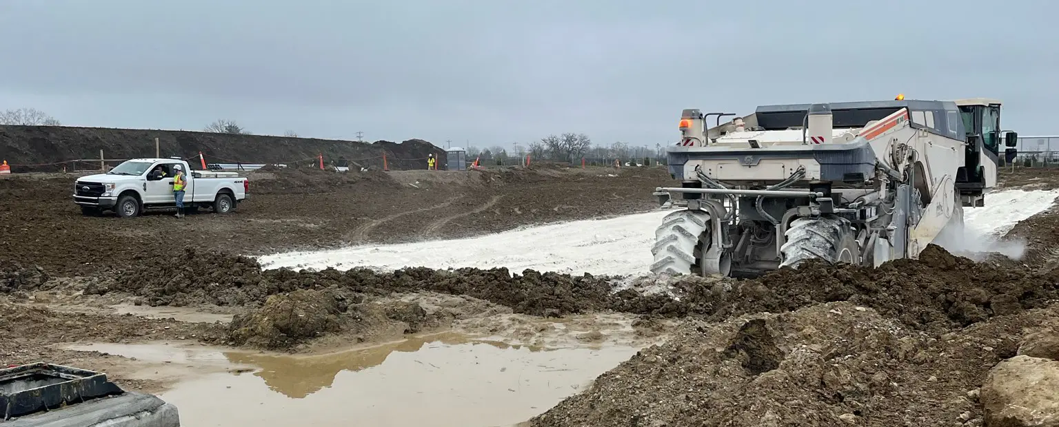 Work site where Construction Quicklime (CQL) is being applied