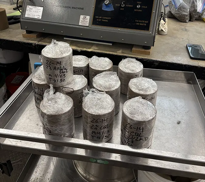Prepared soil specimens for testing to generate data for project-specific engineering requirments.