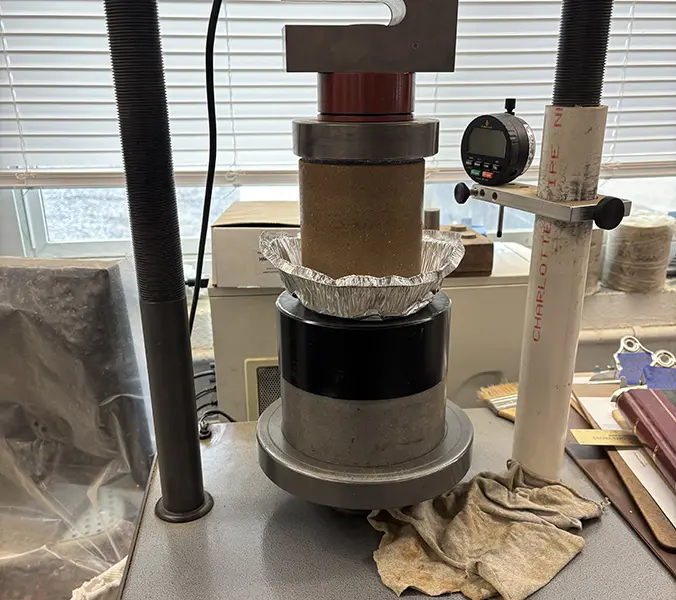 Strength-testing equipment used during soil testing to generate data for project-specific engineering requirments
